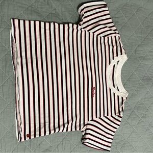 Striped Women’s Dickies T-Shirt - White and Black Size Large